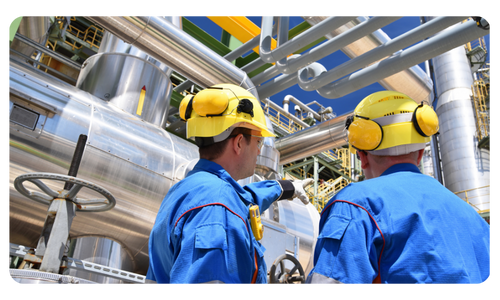 Two oil refinery engineers exploring oil and gas extraction.